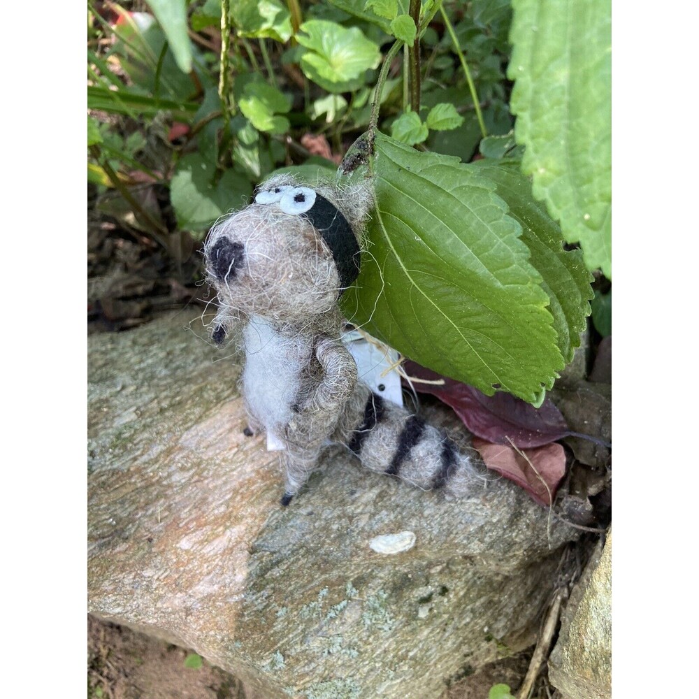 Silver Tree Plush Raccoon Christmas Ornament Gray and White 4 in